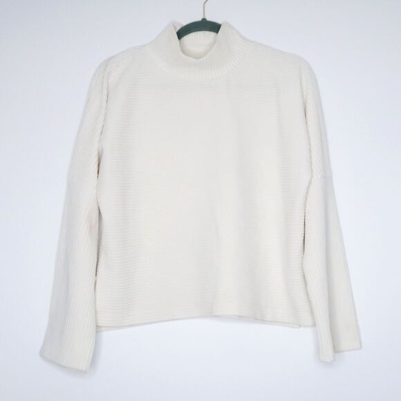 Madewell Texture & Thread Womens Mockneck Sweater Size Small White Velour Ribbed - Picture 2 of 9